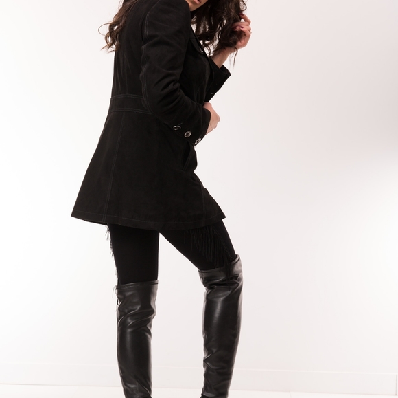 Premium Suede Short Trench Coat - Picture 2 of 3